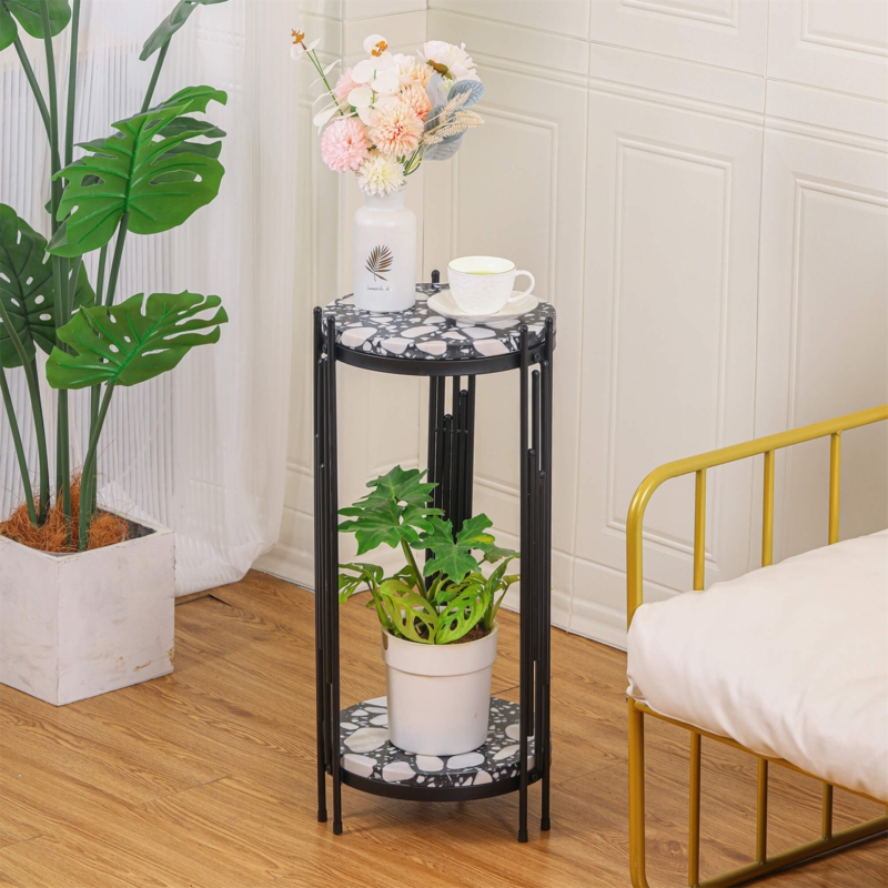 2 Tiers Plant Stand with Terrazzo Top