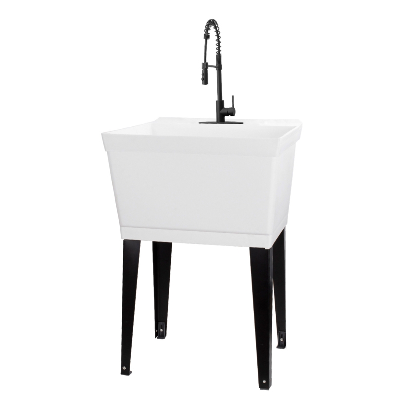 22.875 In. X 23.5 In. 19 Gallon Thermoplastic Utility Sink Set With High-Arc Coil Pull-Down Faucet