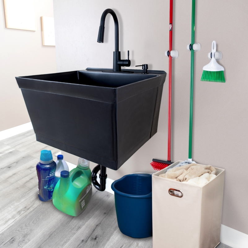 23" L x 24" W Wall Mount Laundry Sink with Faucet