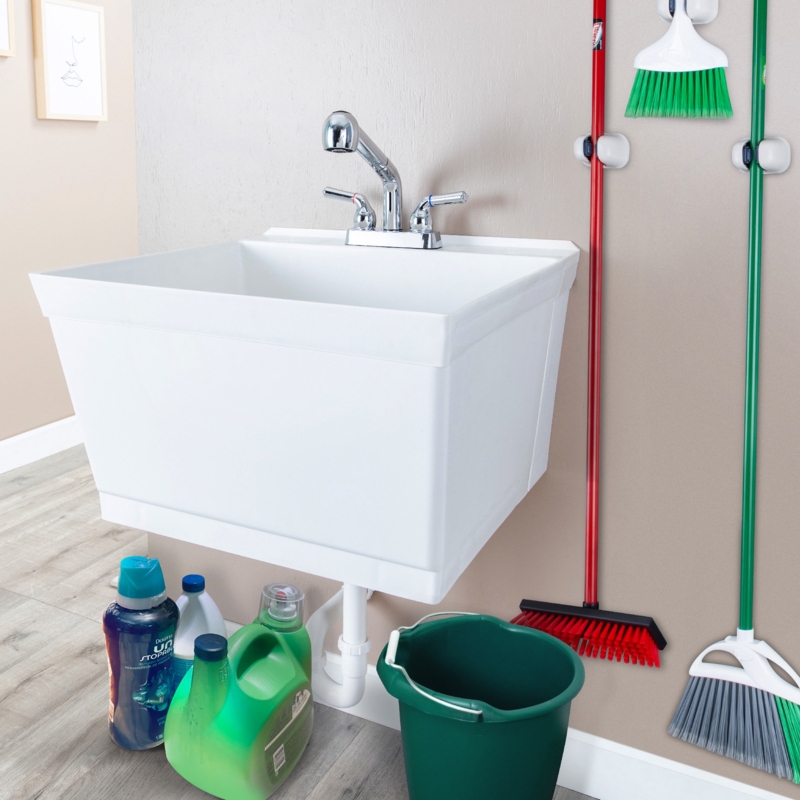 23" L x 24" W Wall Mount Laundry Sink with Faucet