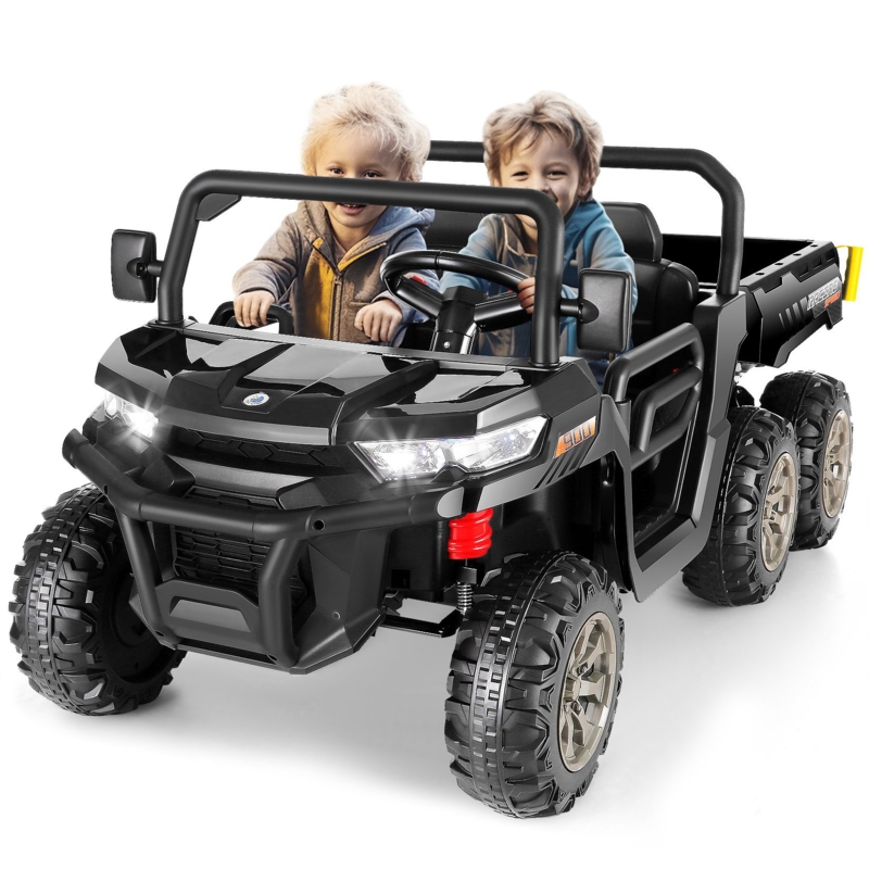 24V 2 Seater 6-Wheel Ride on Dump Truck W/ Remote Control, Electric Dump Bed & Shovel, Bluetooth Music