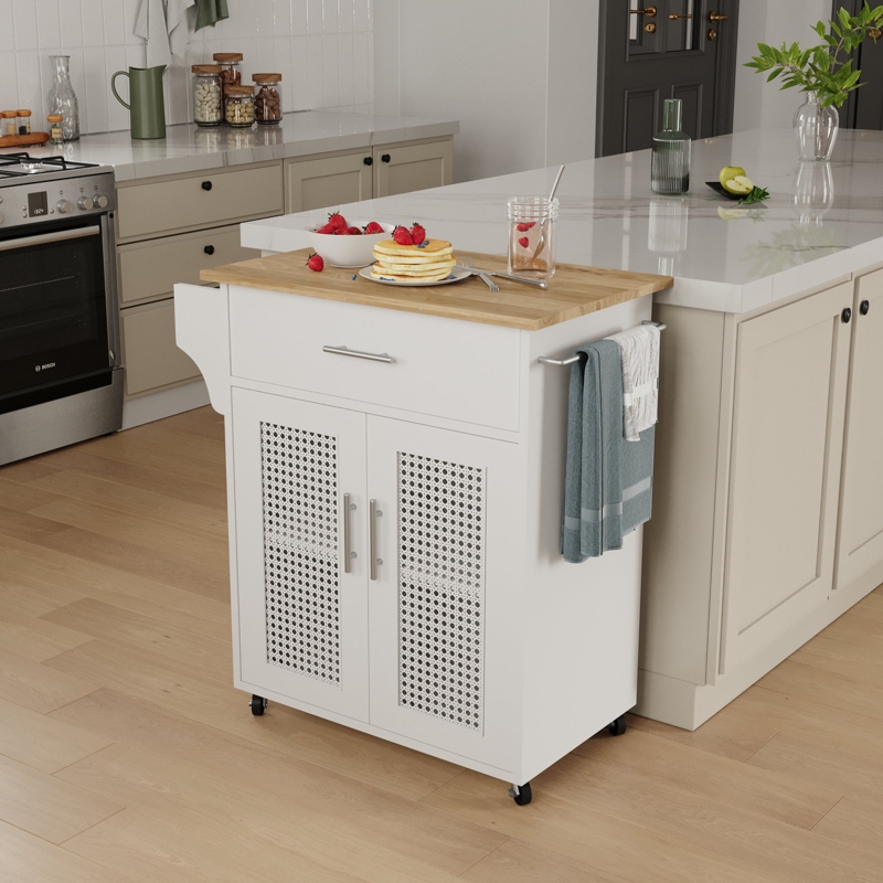 26'' Wide Rolling Kitchen Island with Solid Wood Top