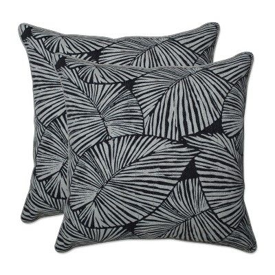 2pc 16.5" Outdoor/Indoor Throw Pillow Set Talia Noir Black - Pillow Perfect