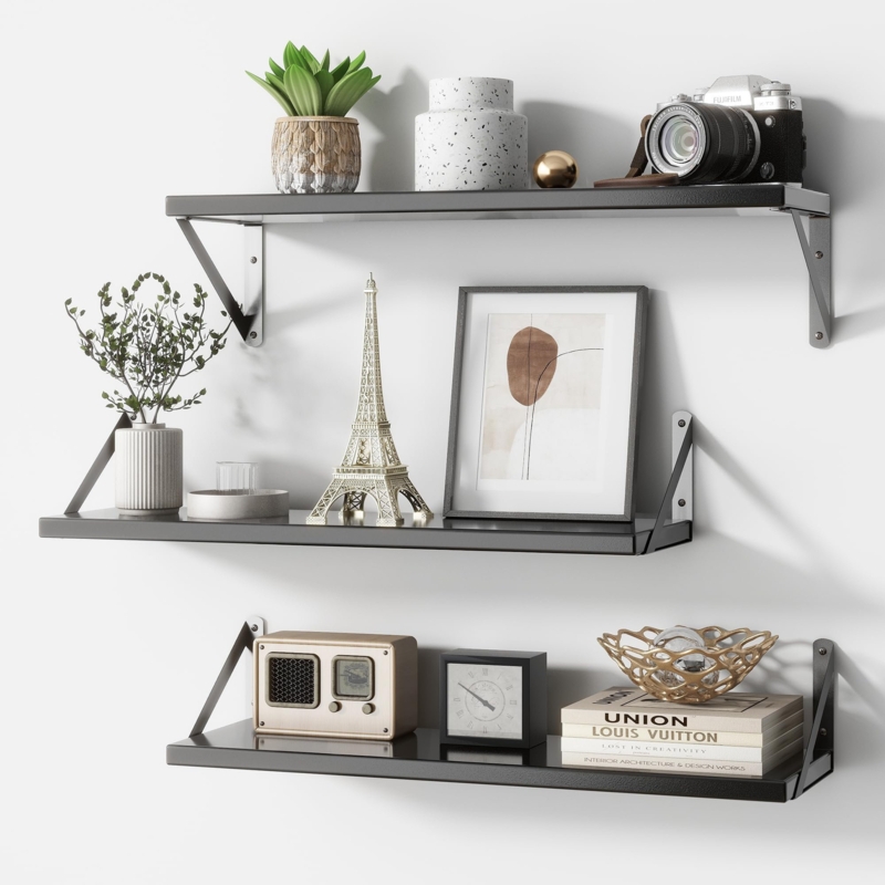 3 Piece Wall Mounted Floating Shelves with Visible Bracket