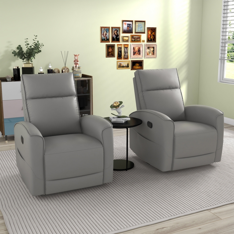 30.7'' Wide Modern and Breathable Vegan Leather Manual Swivel and Rocker Recliner With Storage Pocket