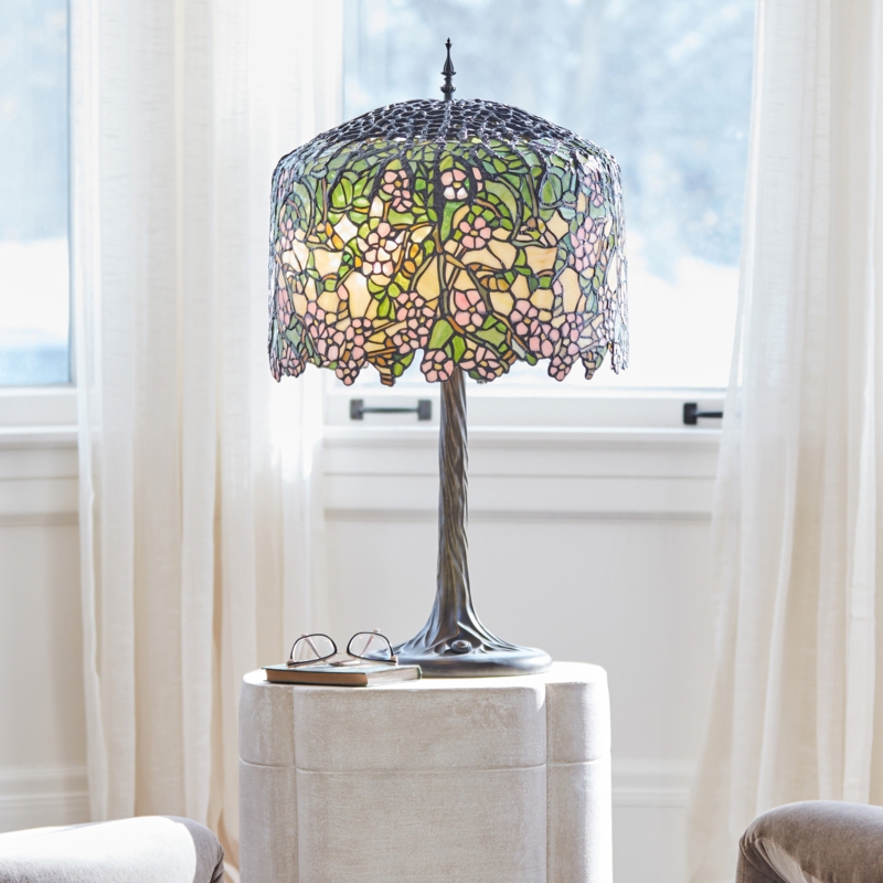 31.75"H Cherry Blossoms Stained Glass Table Lamp
