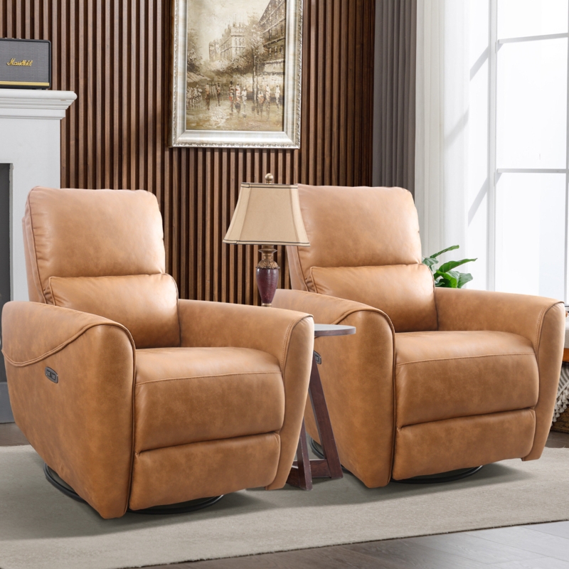 34.6'' Wide Modern and Overstuffed Breathable Fabric Swivel and Rocker Power Recliner Chair with USB Port