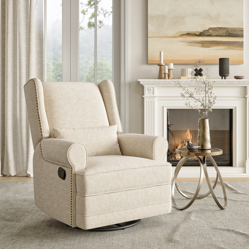 34" Wide Upholstered Manual Swivel Rocking Recliner