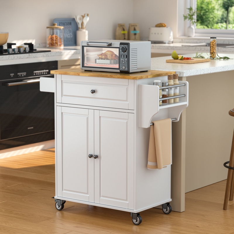 35.8" Kitchen Mobile Cart with Adjustable Shelves and Metal Wheels
