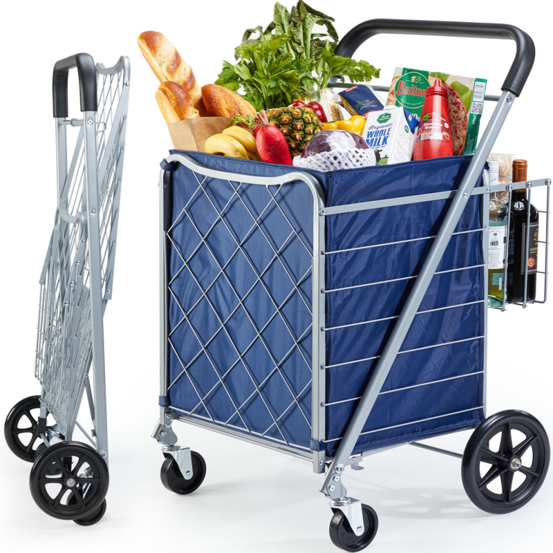 39.9'' H x 24.6'' W Utility Cart with Extra Rear Basket and Removable Liner