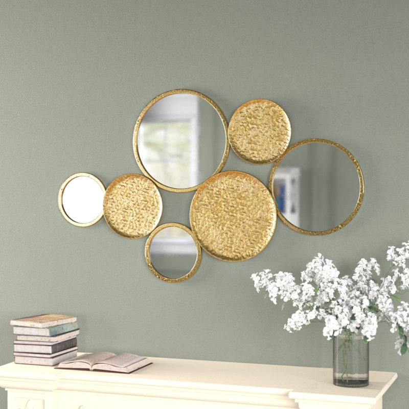 39" Decorative Mirrored Wall Decor - Contemporary Round Gold Circle Decorative Wall Art - Glam Iron Decor For Home Or Office Accent