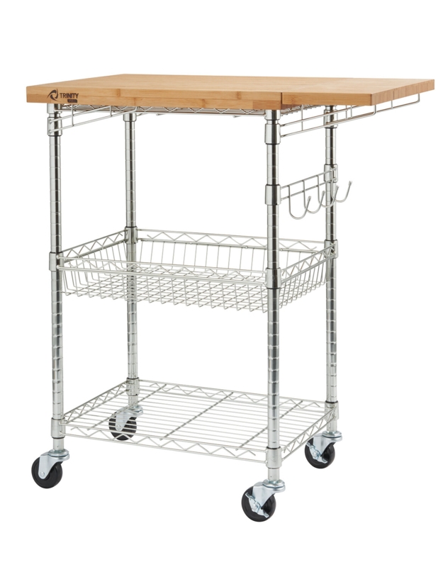 39" Steel Kitchen Island with Solid Wood Top and Locking Wheels