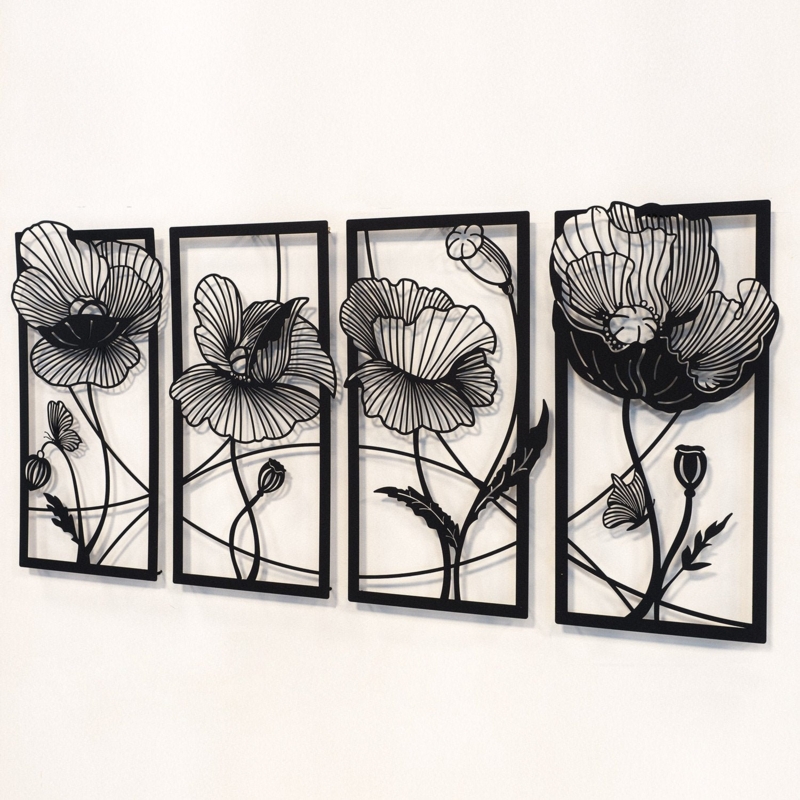4 Piece Flowers Metal Wall Art Set