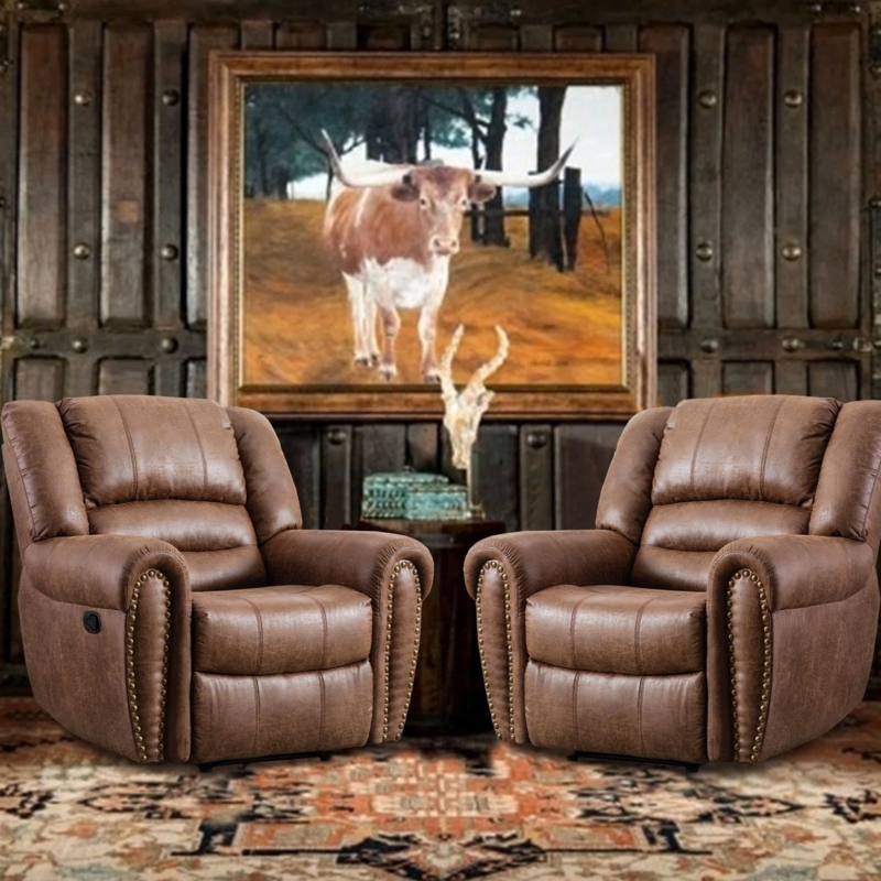 41" Wide Classic Super Soft And Oversize Faux Leather Manual Recliner With rivet (Set of 2)