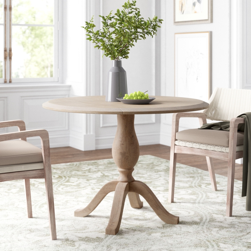 42" Round Drop Leaf Wood Pedestal Dining Table