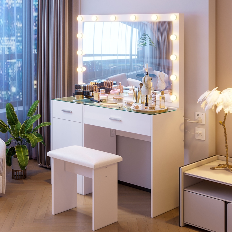 43.31" Wide Glass Top Vanity with Outlets