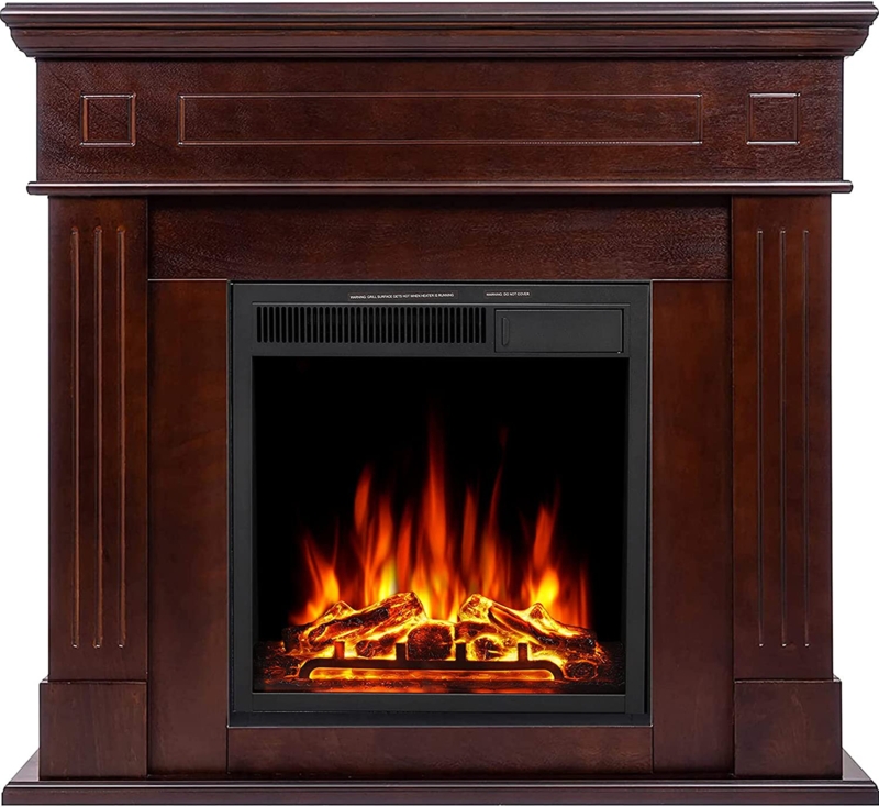 43.3''W Electric Fireplace Mantel, Wooden Surround Firebox Freestanding for TVs up to 55"