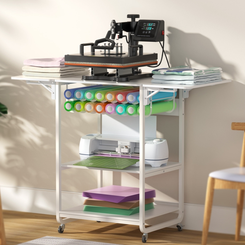 46.5'' x 19.7'' Large Foldable Sewing Table Heat Press Table with Vinyl Roll Holder and Wheels