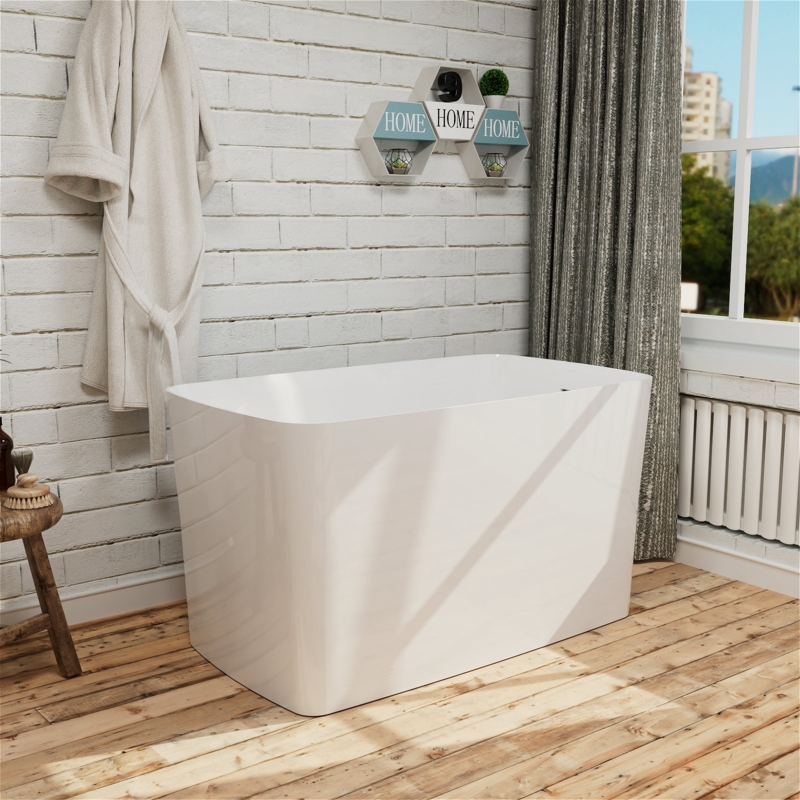 47" L x 27" W Double Slipper Freestanding Soaking Acrylic Bathtub with Built-in Seat