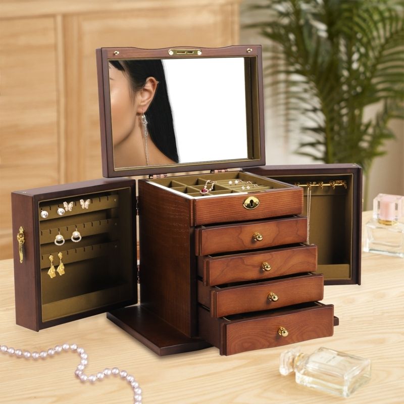 5 Layer Wooden Jewelry Box with Mirror and Combo Lock Vintage Style | Foter 5 Layer Wooden Jewelry Box with Mirror and Combo Lock Vintage Style | Foter