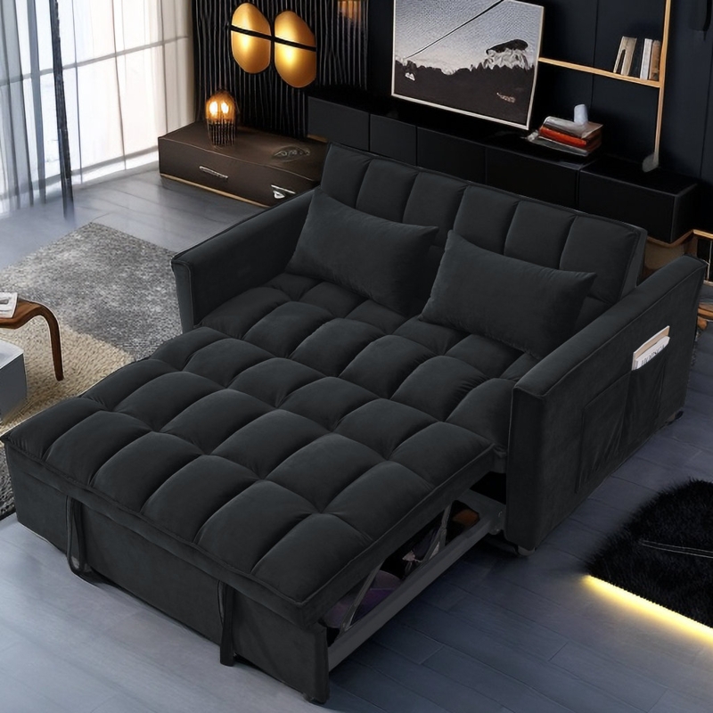 54'' Velvet Sleeper Loveseat Sofa with Pull Out Bed