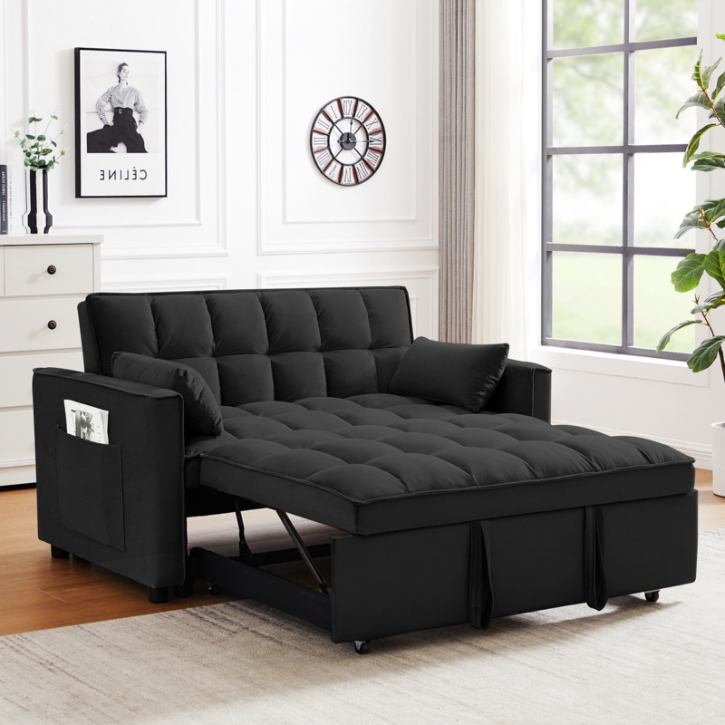 55.31'' Velvet Sleeper Sofa, Sofa Bed Pull Out Couch Sofa Sleeper