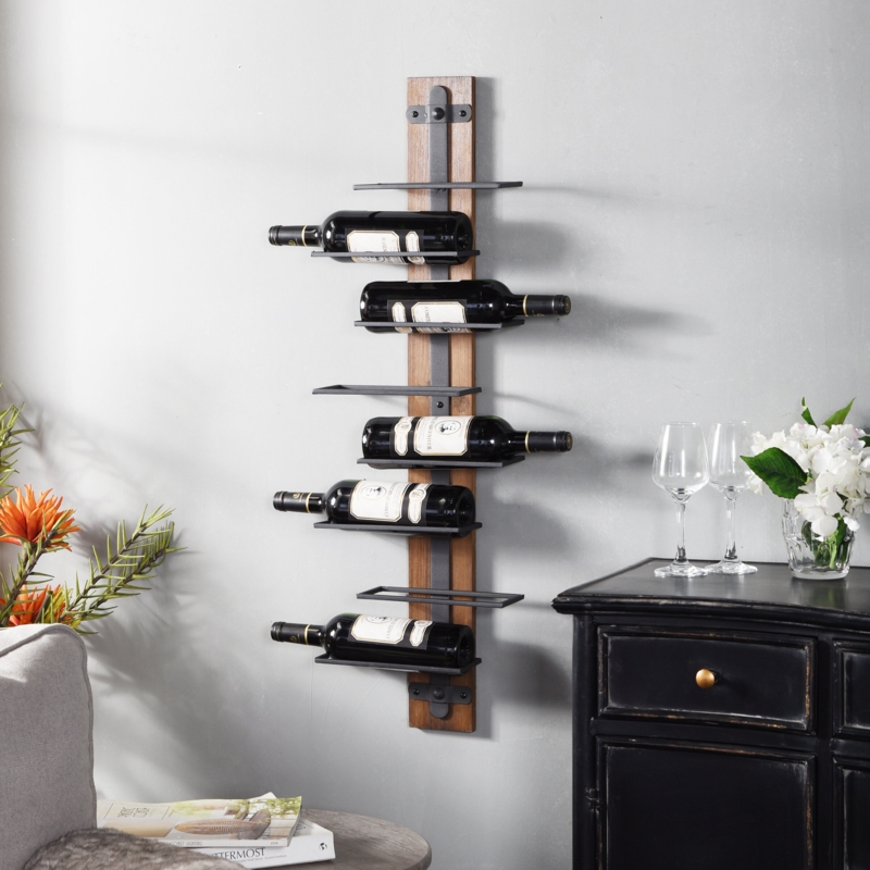 8 Bottle Wall Mounted Wine Bottle Rack in Brown/Black