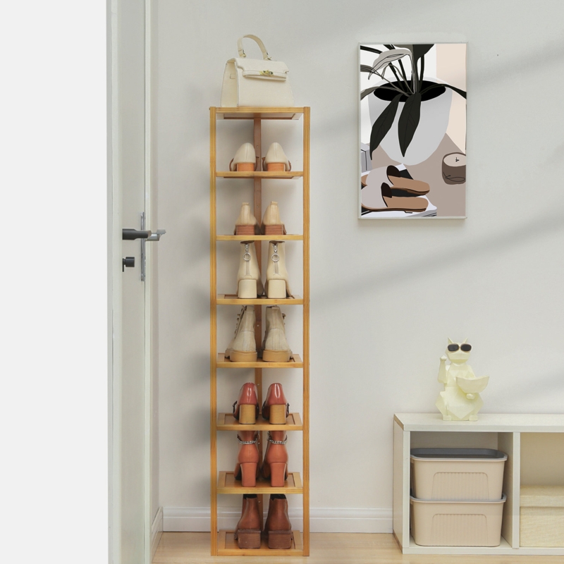 8 Tiers Corner Bamboo Shoe Rack, Storage Shoes Stand 8 Pairs Organizer Stand for Entryway Bedroom