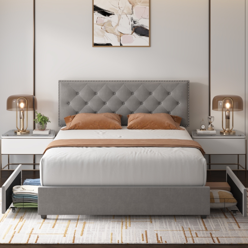 Abdurahim Velvet Upholstered Storage Bed with 4 Drawers