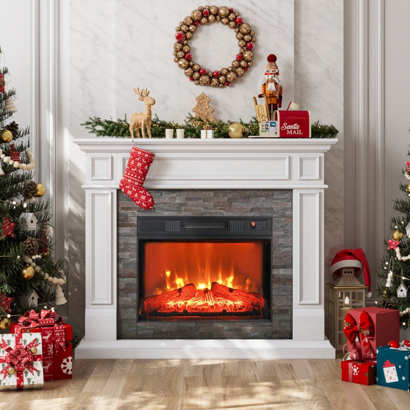 Abiud 44 Inches Electric Fireplace with Mantel, Portable Freestanding Stove Heater, with Remote Control Timer