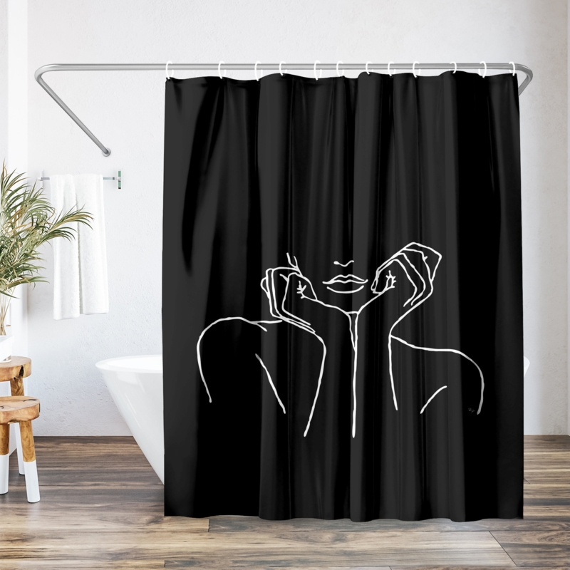 Abstract Shower Curtain Thinking Black by Martina