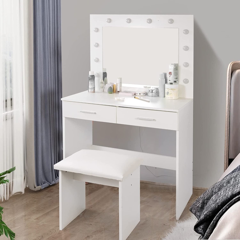 Addeline 31.5" Makeup Vanity Set with Lighted Mirror and Stool