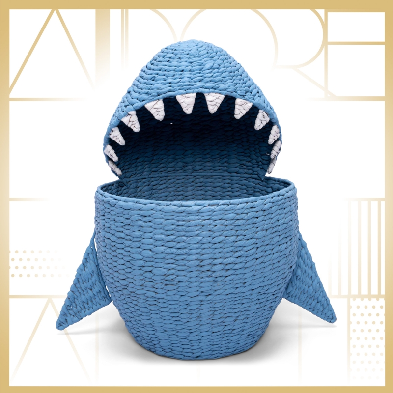 Adore Decor Sharky Laundry Hamper, Child u0026 Pet Safe Toy Basket or Baby Shower Gift, Medium Blue