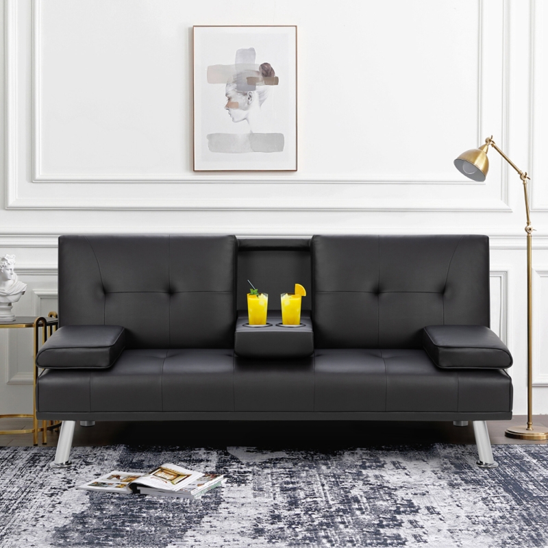 Advait Twin 65.35" Faux Leather Split Back Convertible Sofa
