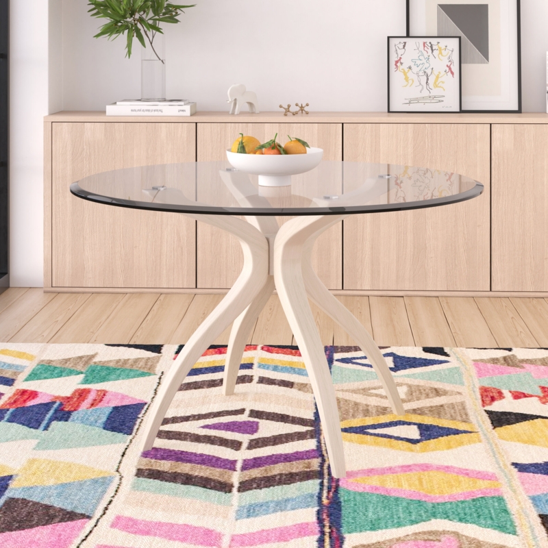 Adwoa Round Glass Top Solid Wood Base Dining Table