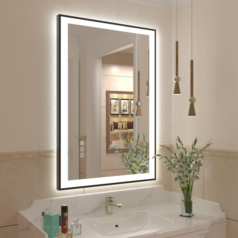 Aevar Dual LED Lights Space Aluminum Framed Anti-Fog Wall Bathroom / Vanity Mirror in Tempered Glass