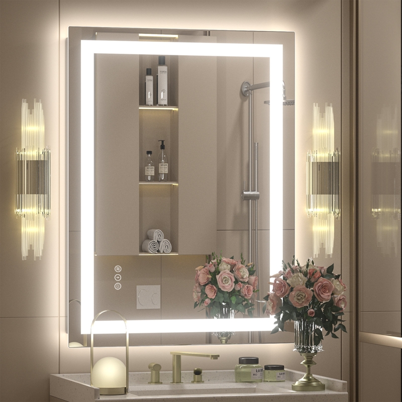 Aevar Super Bright Front u0026 Back Lighted Anti-Fog Bathroom/Vanity Mirror with Tempered Glass u0026 ETL