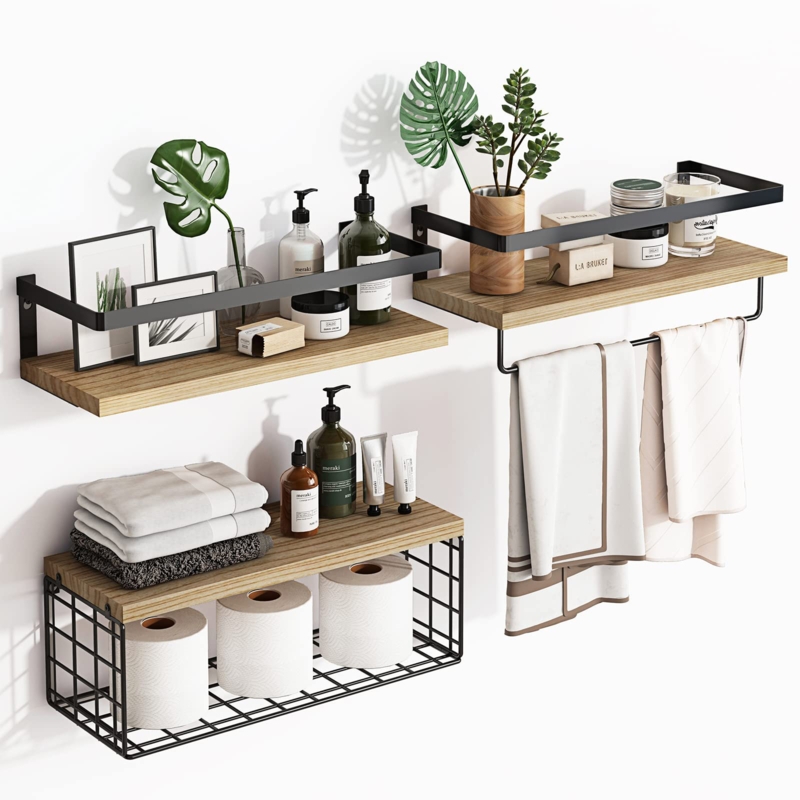 Akyrie 3 Piece Floating Shelf with Towel Bar