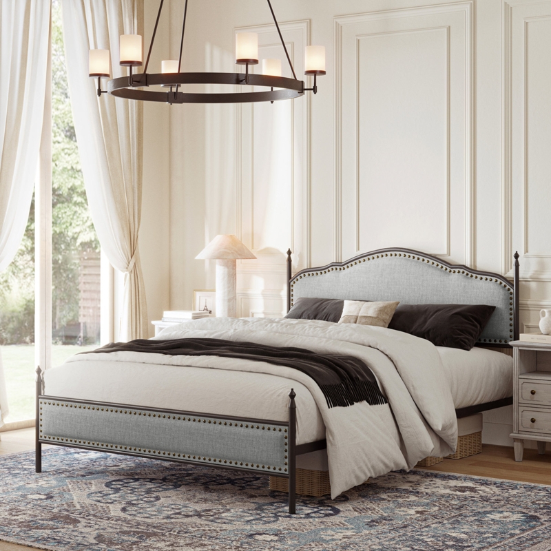 Alaja Upholstered Platform Metal Four Poster Bed