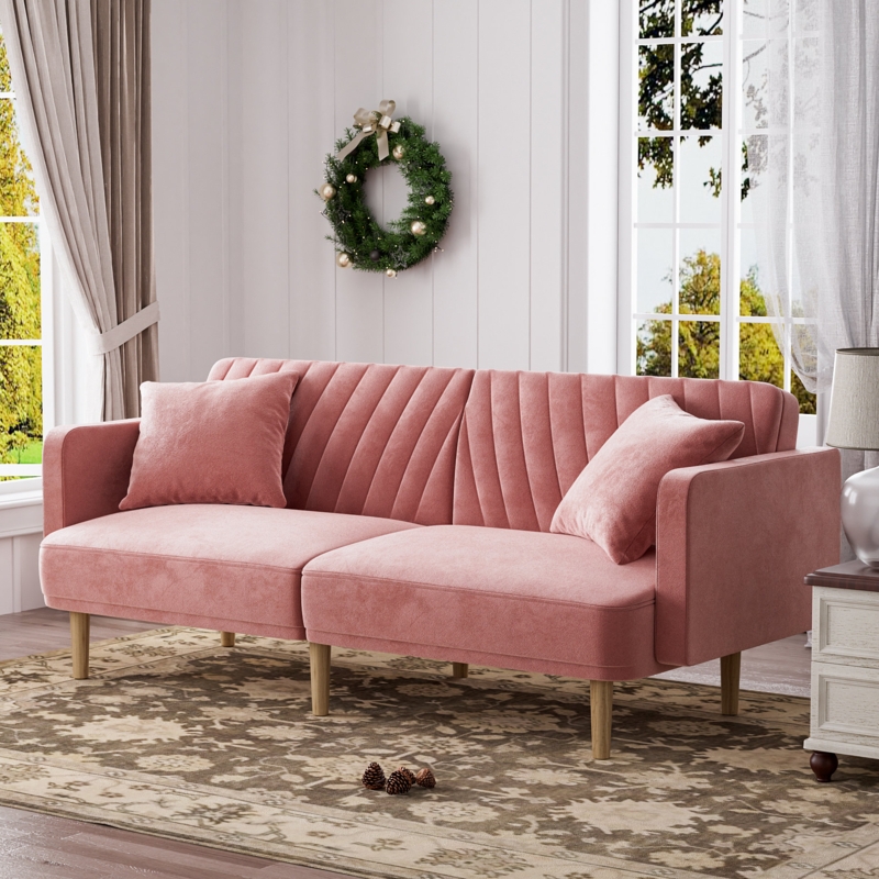 Alcivar 74.8'' Velvet Square Arm Convertible Sofa
