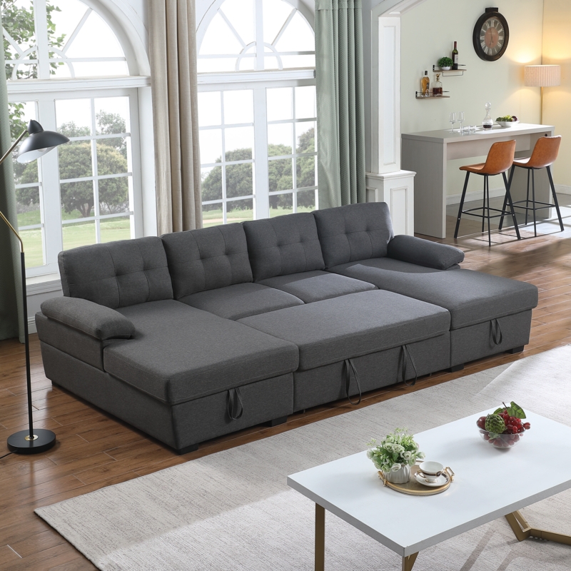 Allan 120 Sectional Sofa Couch Sleeper Bed With Storage Double Reversible Chaise