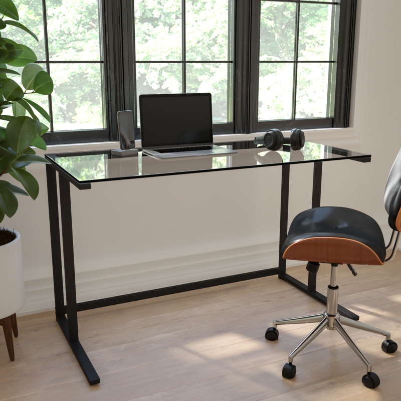 Aloise Glass Top Metal Base Computer Desk