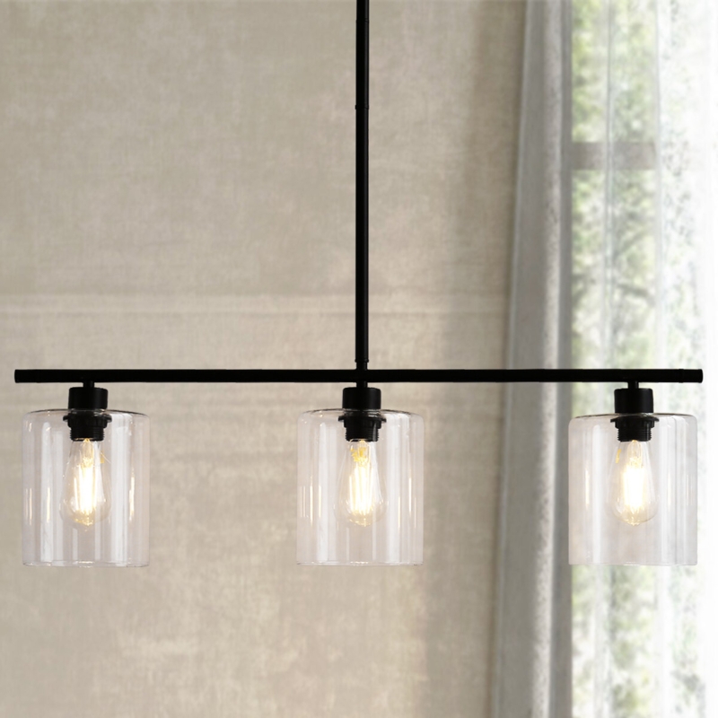 Alorie Dimmable Modern Linear Kitchen Island Pendant Lights with 6" W Clear Glass Shade