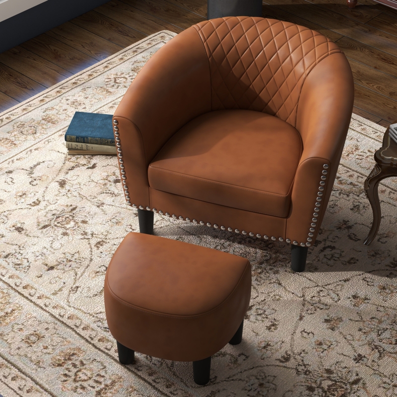 Alverstone 26" Wide Nailhead Trim Faux Leather Barrel Chair and a Ottoman