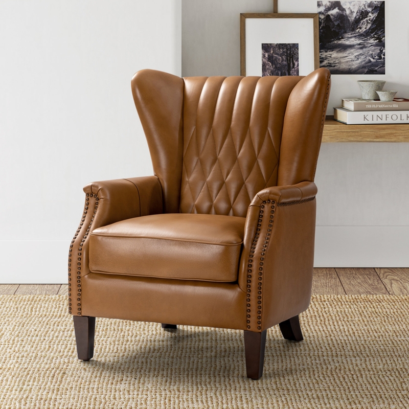 Ameliah Genuine Leather Wingback Club Chair for Office u0026 Home