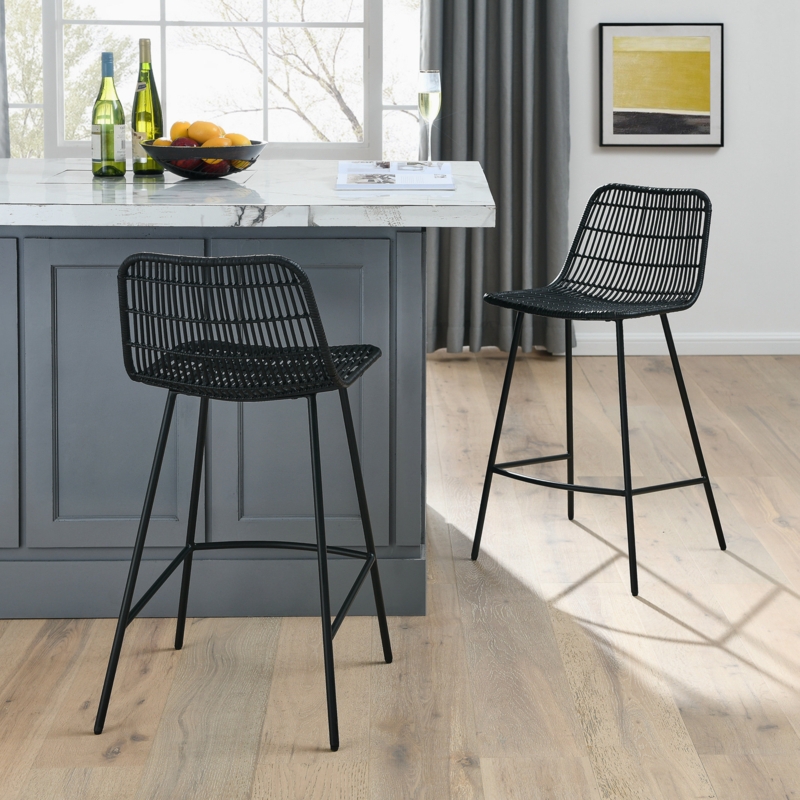 Analicia Counter Stool, Natural Rattan Indoor Counter Chair , Steel legs