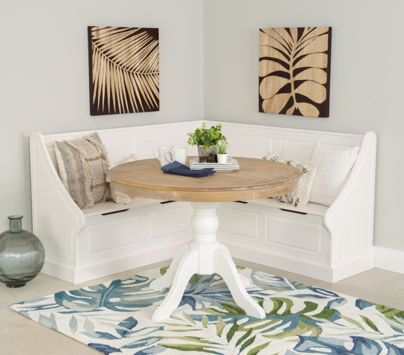 Anastasia Solid Pine Corner Breakfast Nook with Hidden Storage & Pedestal Table Set