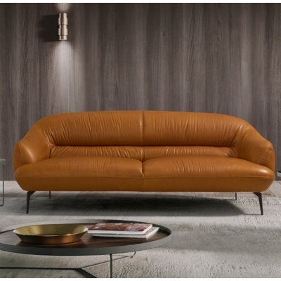 Andrew Home Studio Nichls 88" Genuine Leather Flared Arm Sofa Genuine Leather in Orange | 34 H x 88 W x 38 D in | Wayfair