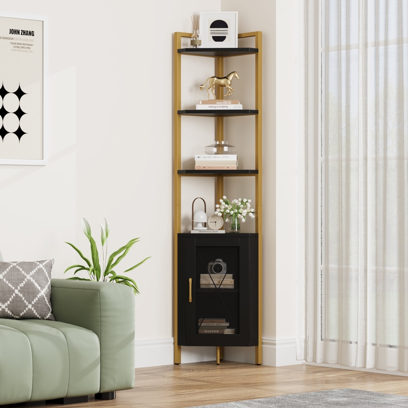Andros 71.2'' H x 17.7'' W 6-Tier Steel Corner Bookcase