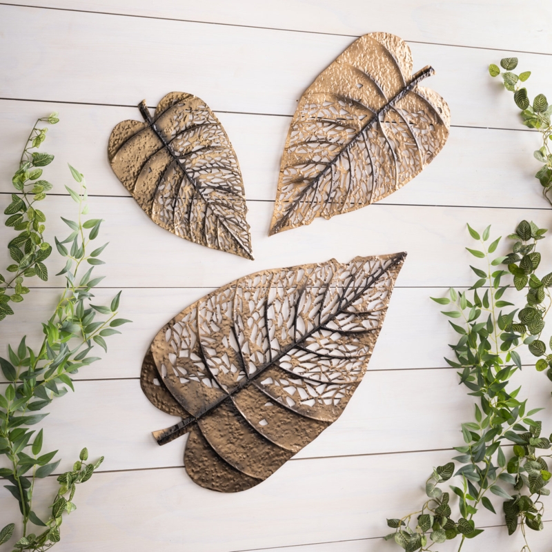 Angelico Metal Decorative Leaves Wall Dcor, 3 Piece Collection